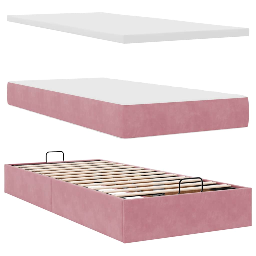 vidaXL Estructura cama otomana con colchón terciopelo rosa 90x190cm