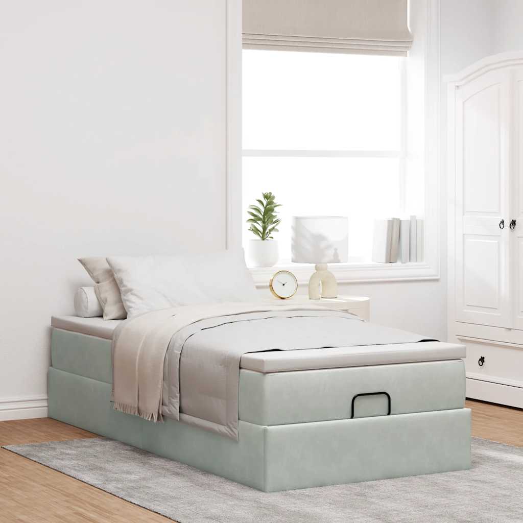 vidaXL Estructura cama otomana colchón terciopelo gris claro 90x200cm