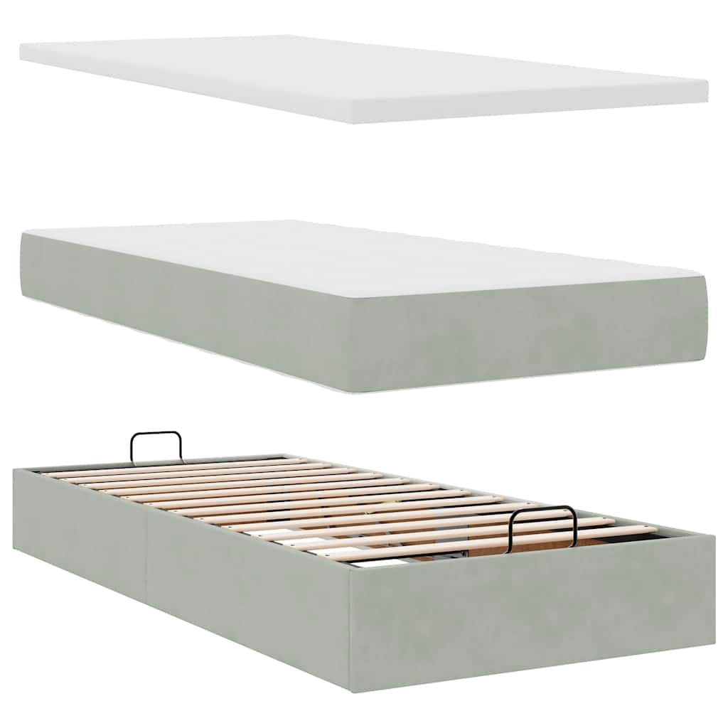 vidaXL Estructura cama otomana colchón terciopelo gris claro 90x200cm