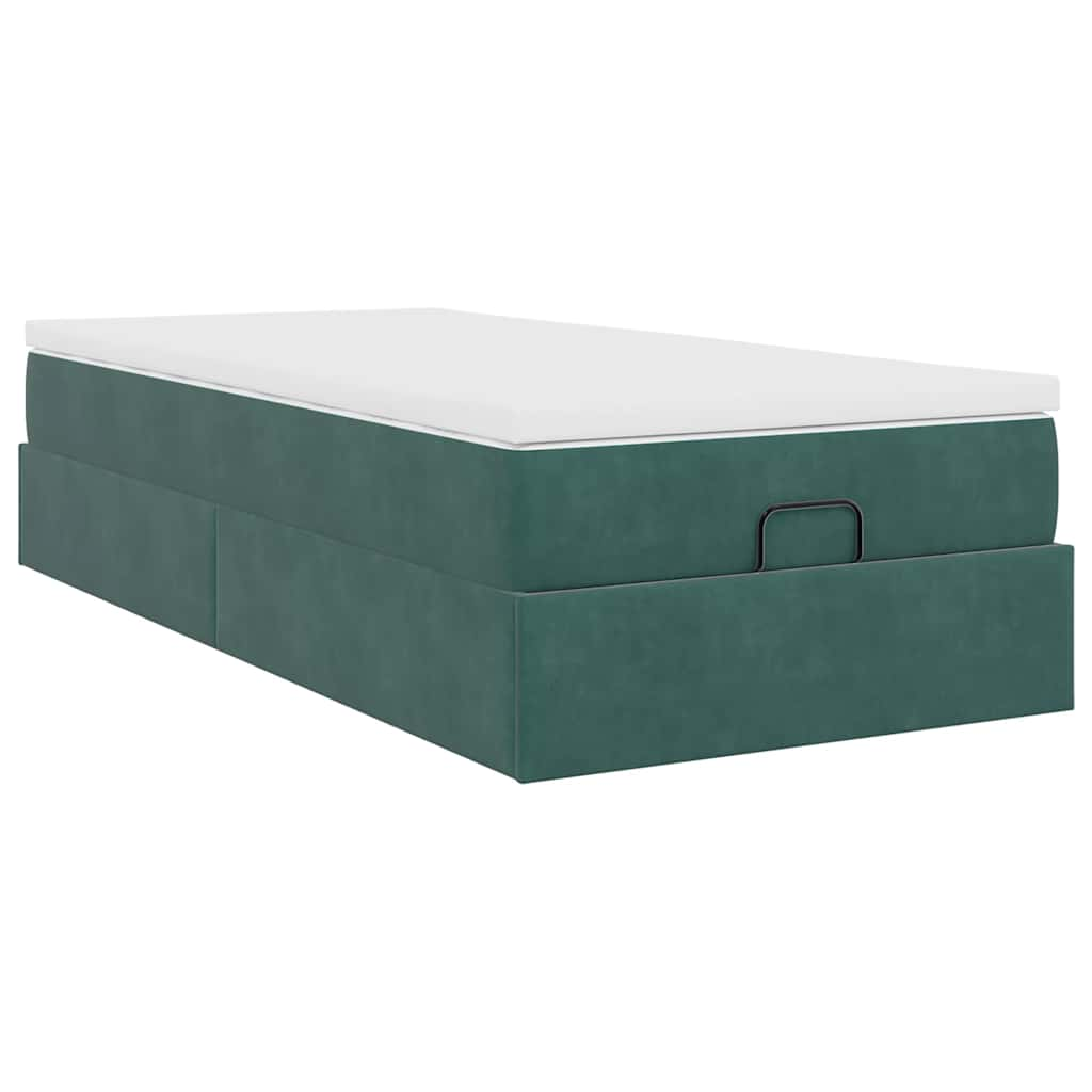 vidaXL Estructura de cama otomana con colchón terciopelo verde oscuro