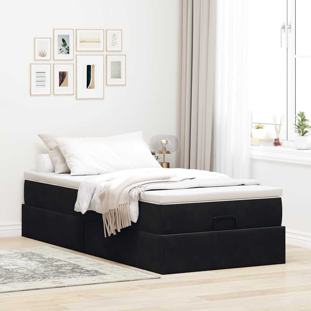 vidaXL Estructura de cama otomana colchón terciopelo negro 100x200cm