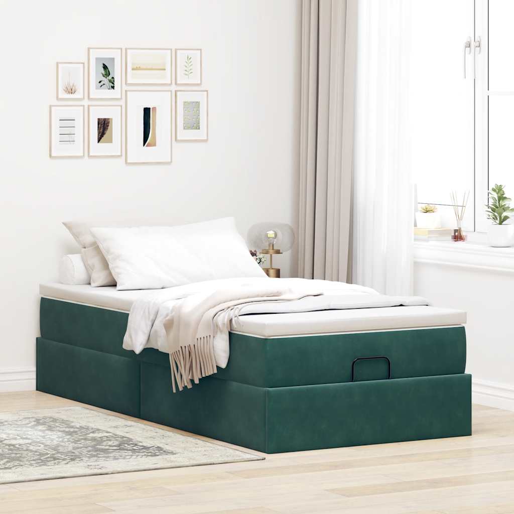 vidaXL Estructura de cama otomana con colchón terciopelo verde oscuro