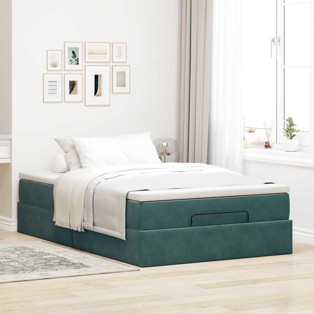 vidaXL Estructura de cama otomana colchón terciopelo verde oscuro