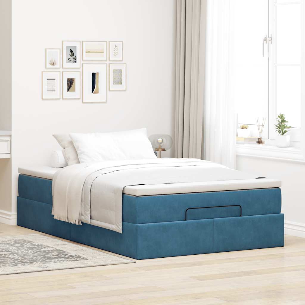 vidaXL Estructura de cama otomana colchón terciopelo azul oscuro