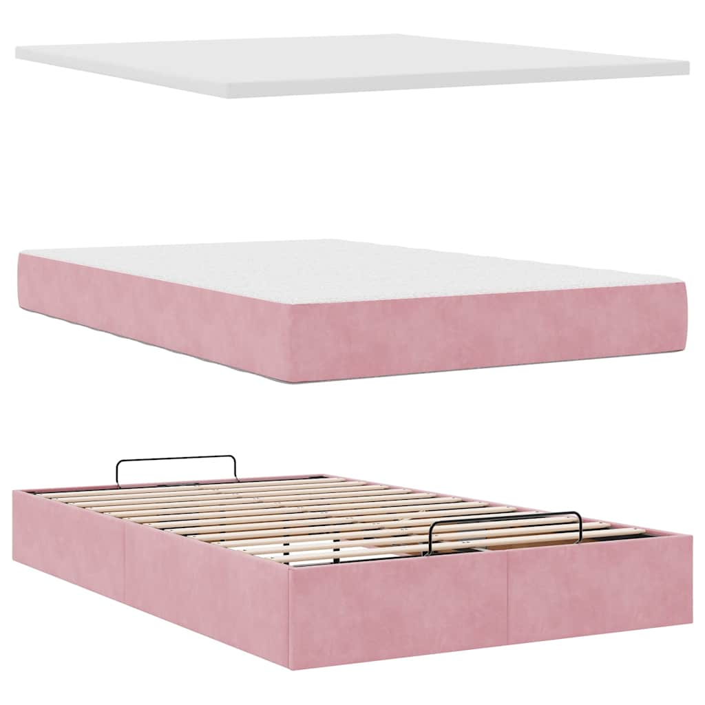 vidaXL Estructura cama otomana con colchón terciopelo rosa 120x190 cm