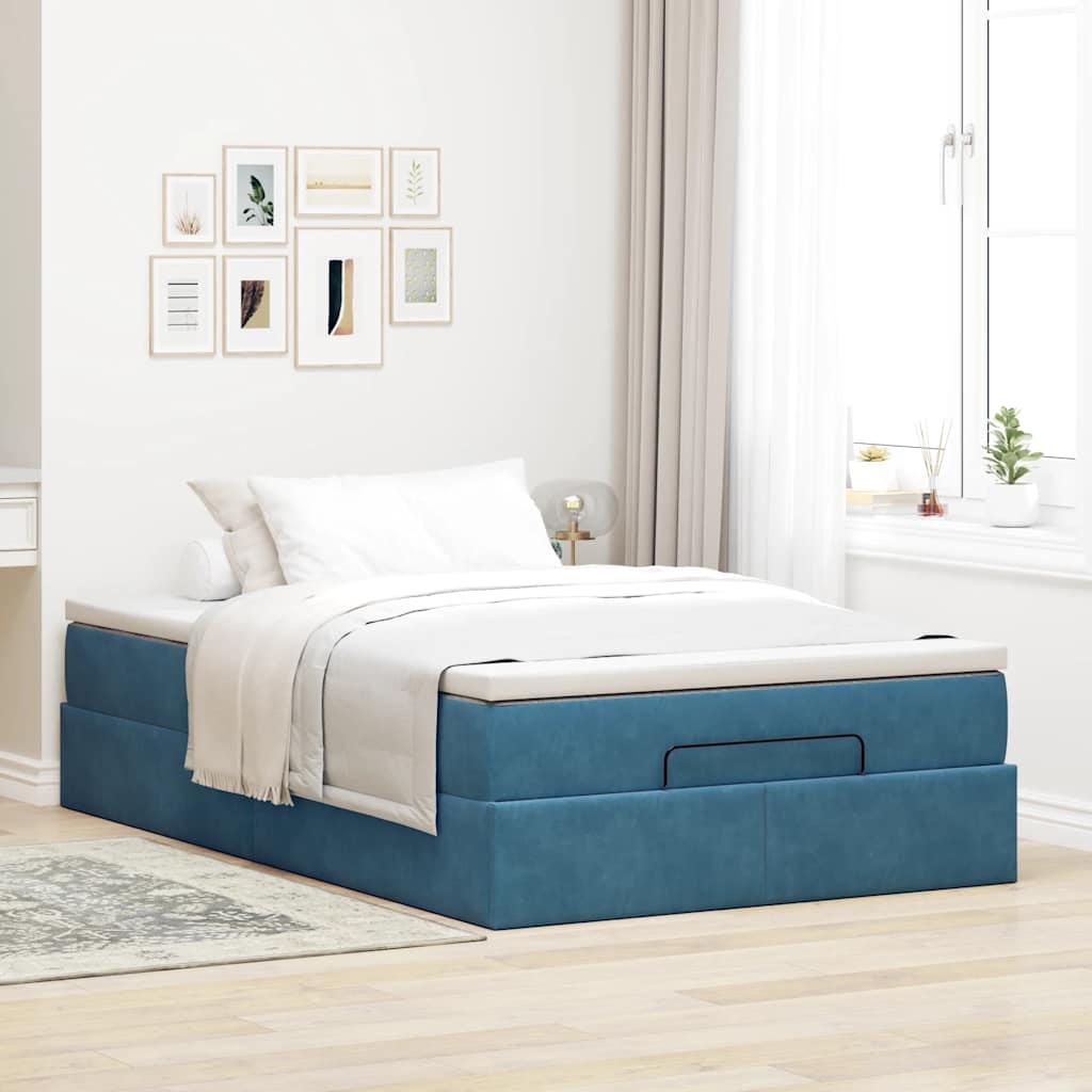 vidaXL Estructura de cama otomana colchón terciopelo azul oscuro