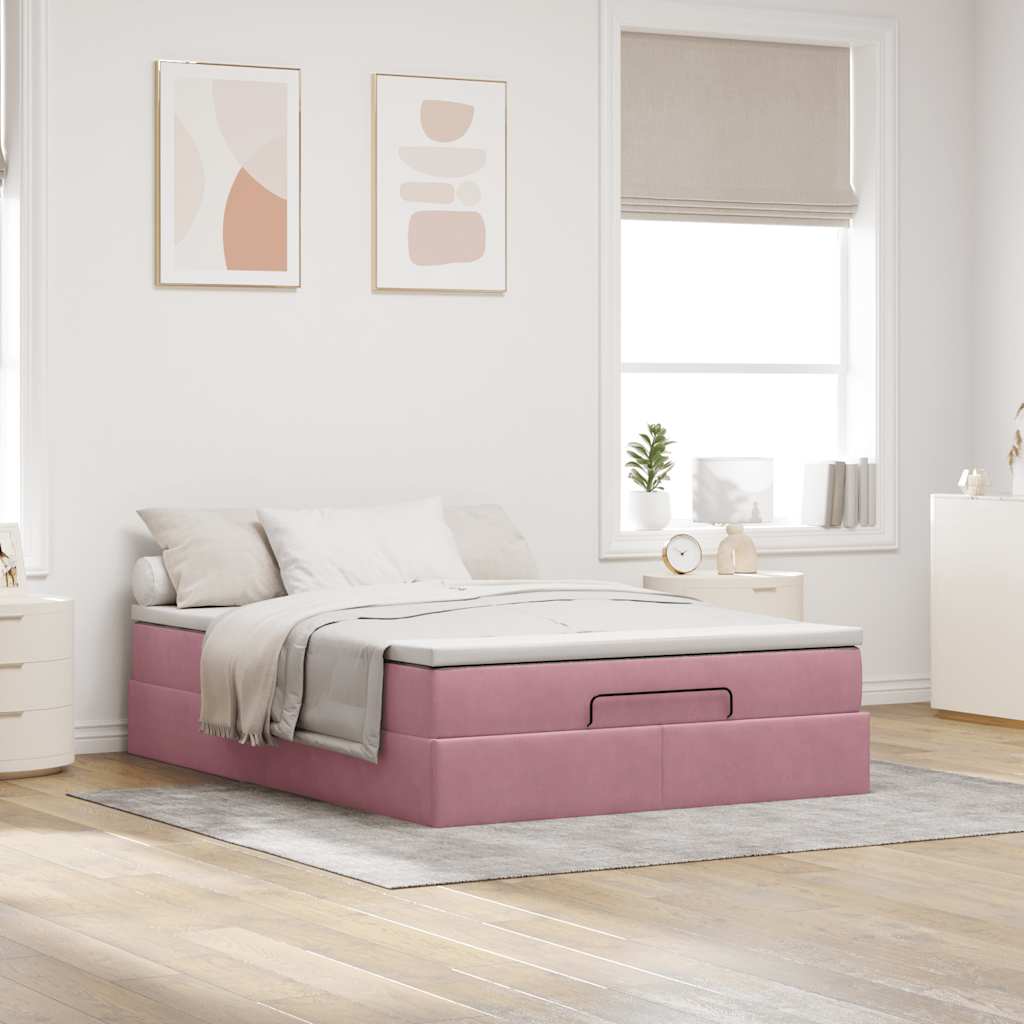 vidaXL Estructura cama otomana colchón terciopelo rosa 140x200cm