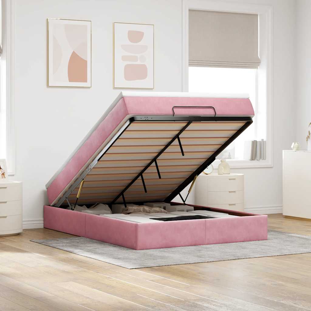 vidaXL Estructura cama otomana colchón terciopelo rosa 140x200cm