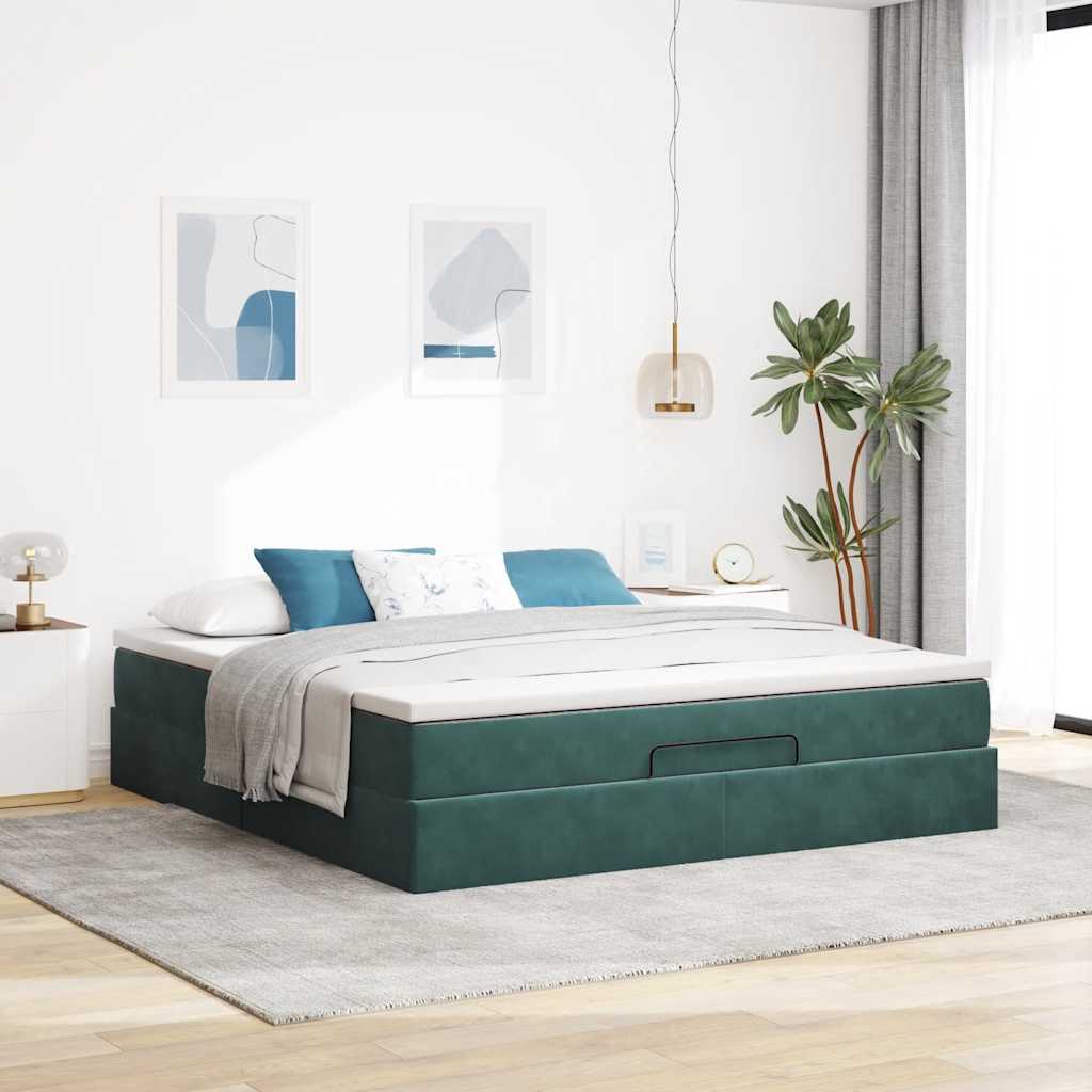 vidaXL Estructura de cama otomana con colchón verde oscuro 180x200 cm