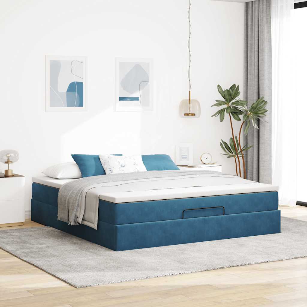 vidaXL Estructura de cama otomana colchón azul oscuro 180x200 cm