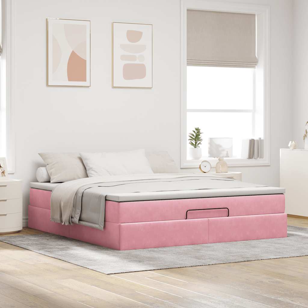 vidaXL Estructura cama otomana con colchón terciopelo rosa 180x200 cm