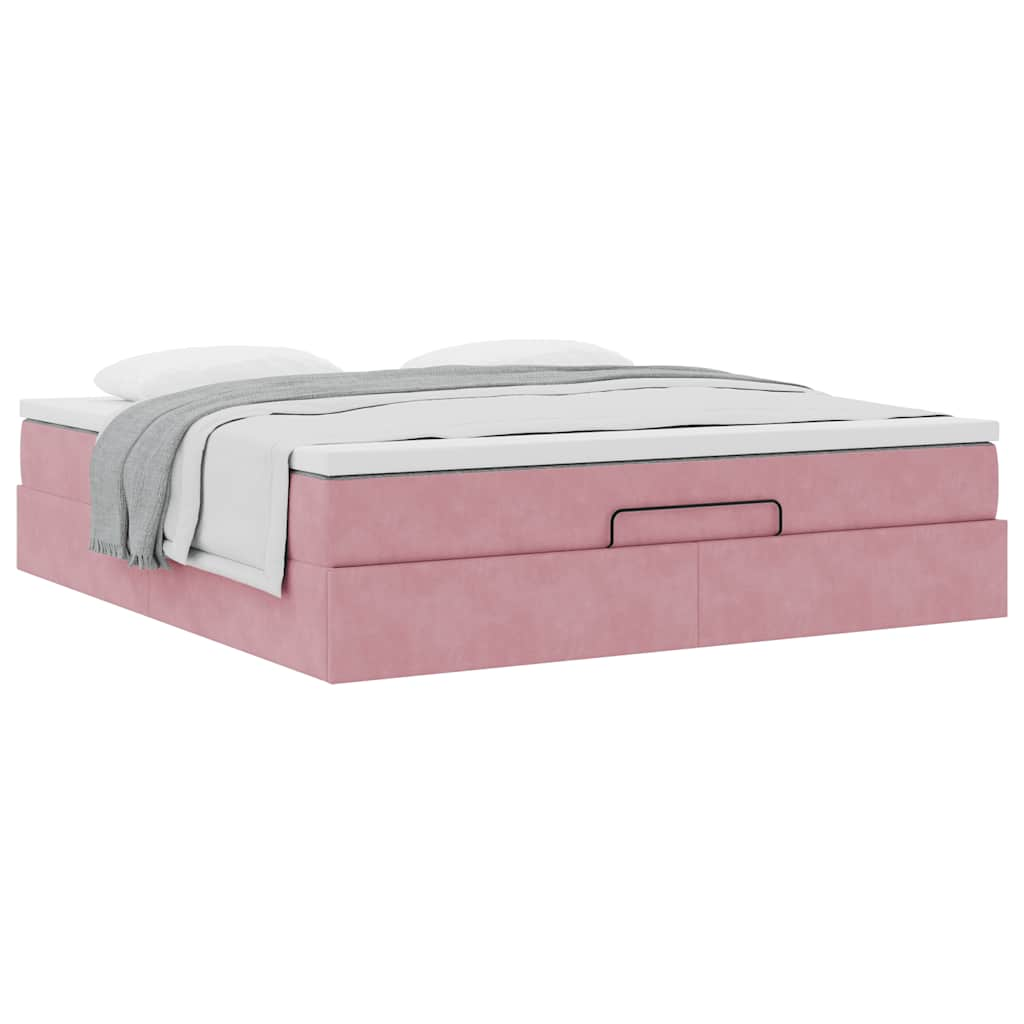 vidaXL Estructura cama otomana con colchón terciopelo rosa 180x200 cm