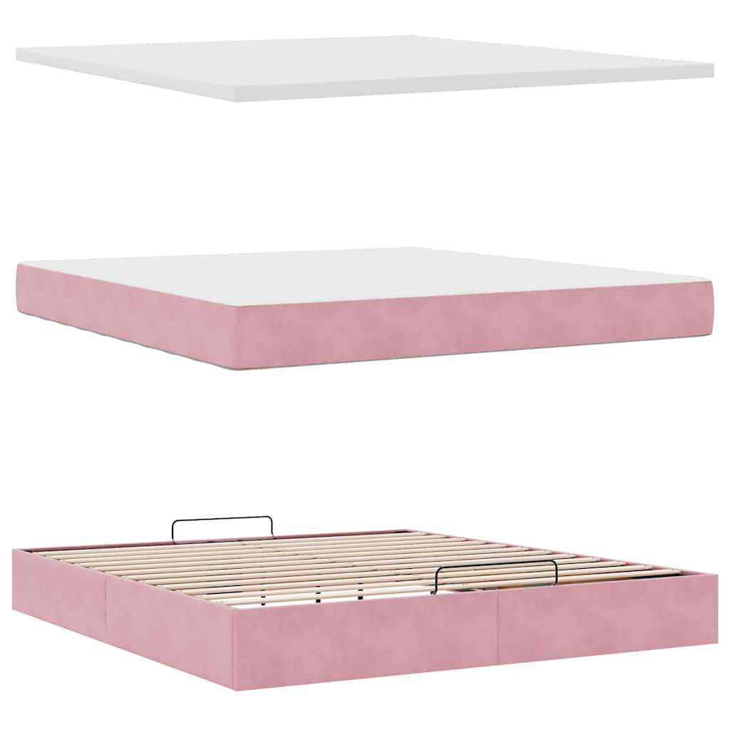 vidaXL Estructura cama otomana con colchón terciopelo rosa 180x200 cm