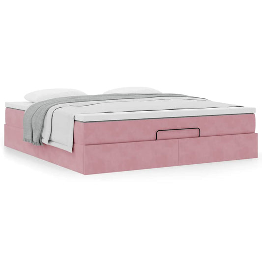 vidaXL Estructura cama otomana con colchón terciopelo rosa 180x200 cm