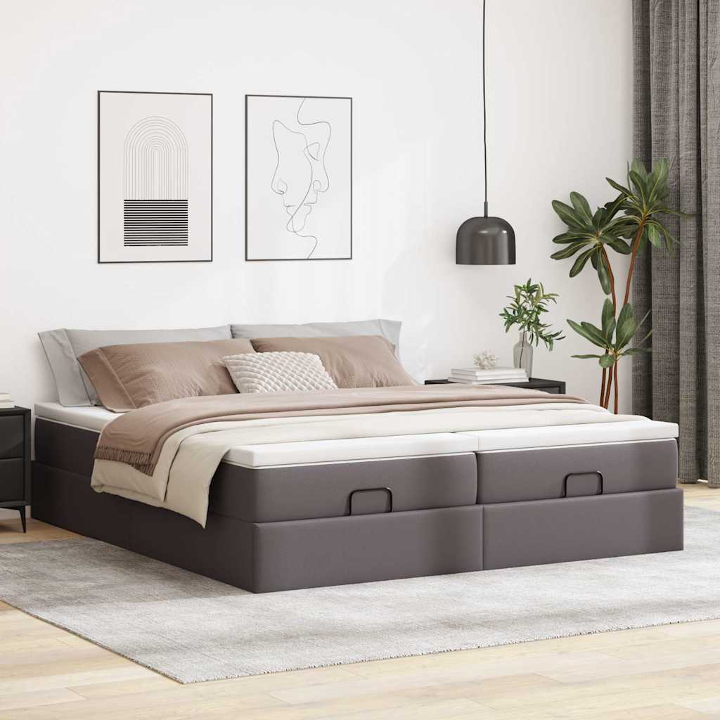 vidaXL Estructura de cama otomana con colchones cuero sintético gris