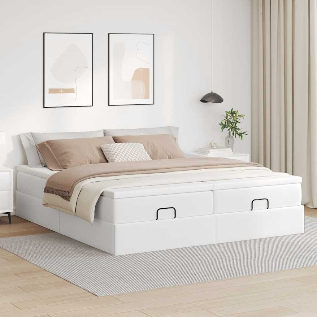 vidaXL Estructura de cama otomana con colchones cuero sintético blanco