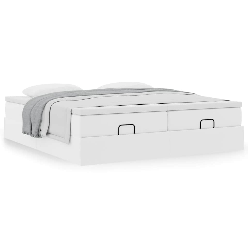 vidaXL Estructura de cama otomana con colchones cuero sintético blanco