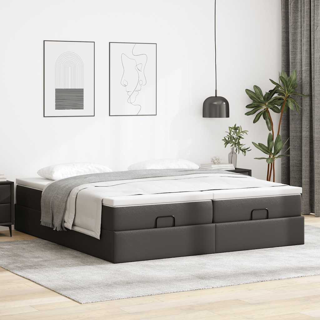 vidaXL Estructura de cama otomana con colchones cuero sintético negro