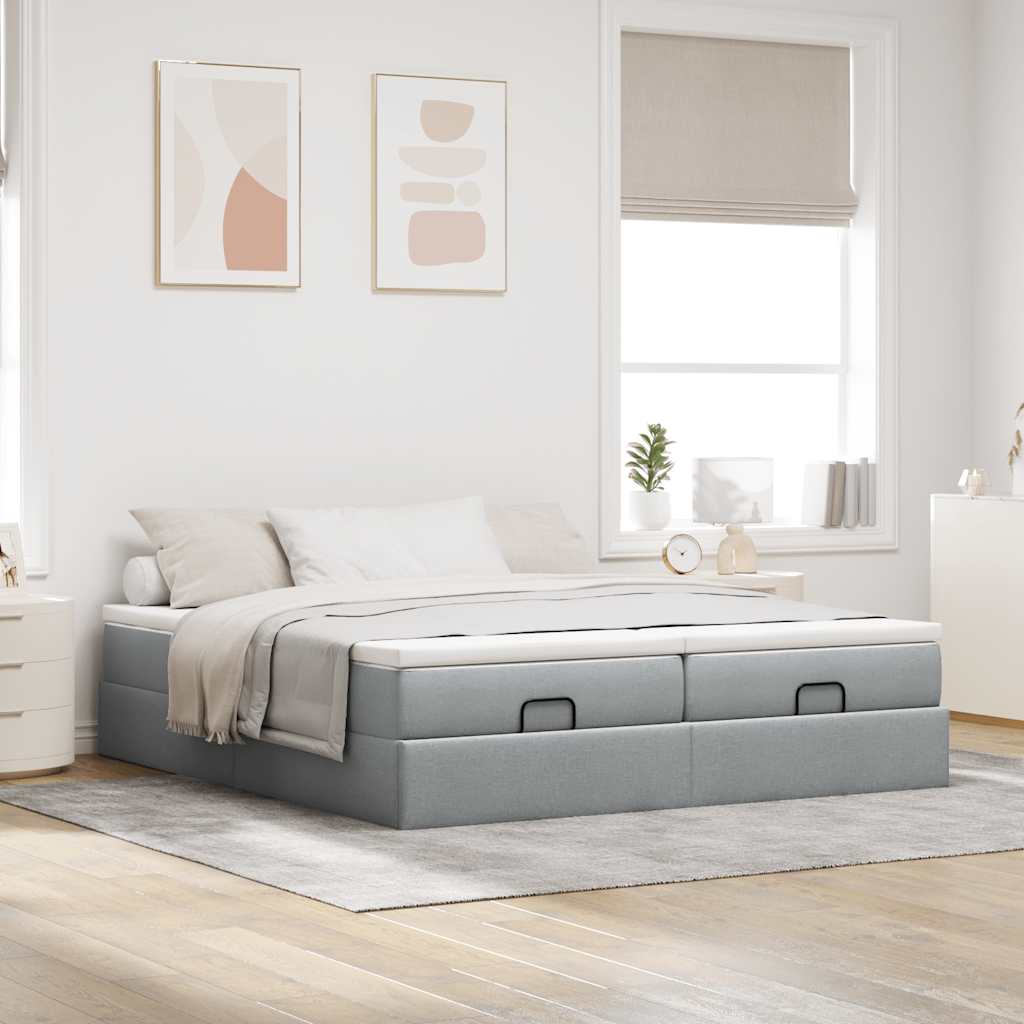 vidaXL Estructura de cama otomana colchones tela gris claro 160x200cm