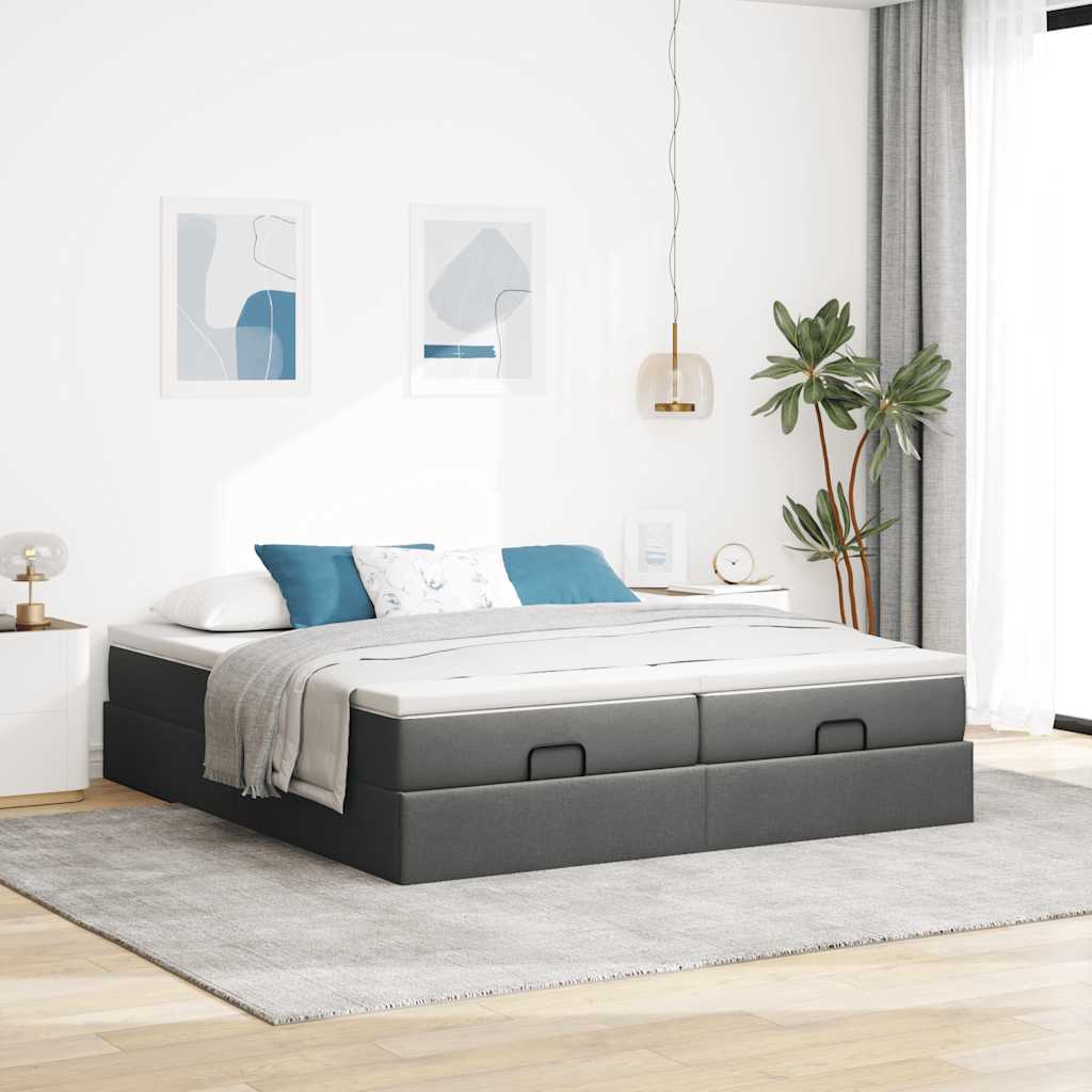 vidaXL Estructura cama otomana colchones tela gris oscuro 160x200 cm