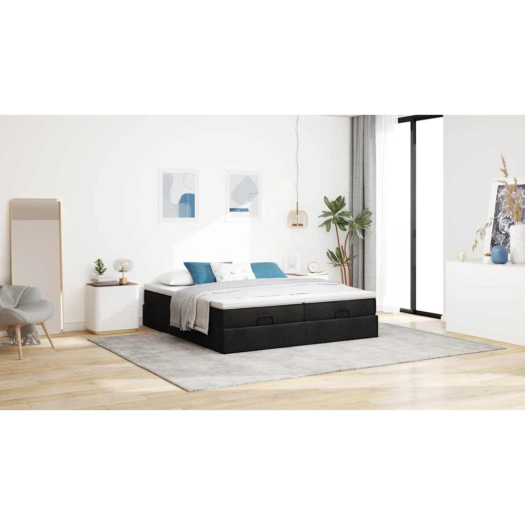 vidaXL Estructura de cama otomana con colchones tela negra 160x200 cm