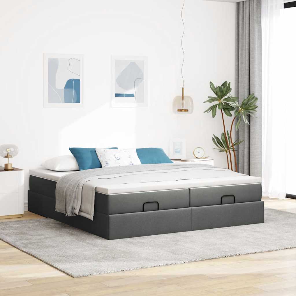 vidaXL Estructura cama otomana colchones tela gris oscuro 180x200cm