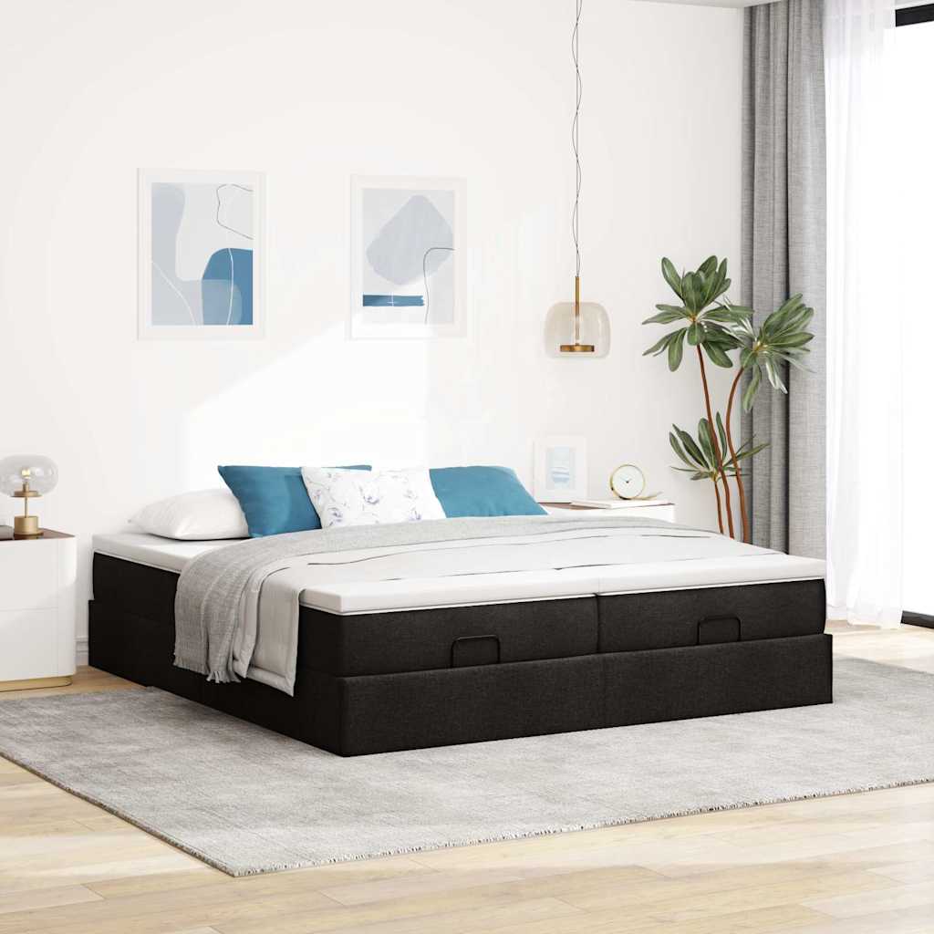 vidaXL Estructura de cama otomana con colchones tela negra 180x200cm