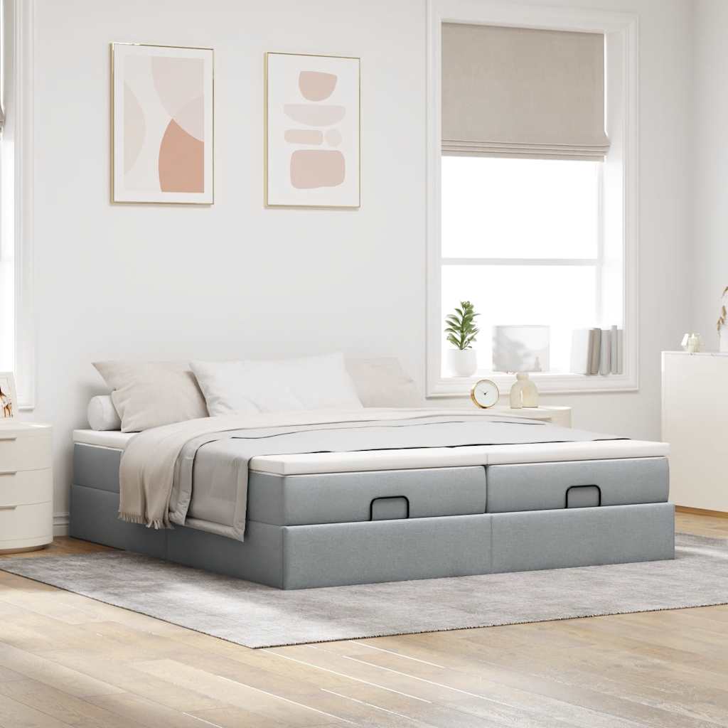 vidaXL Estructura de cama otomana colchones tela gris claro 200x200cm