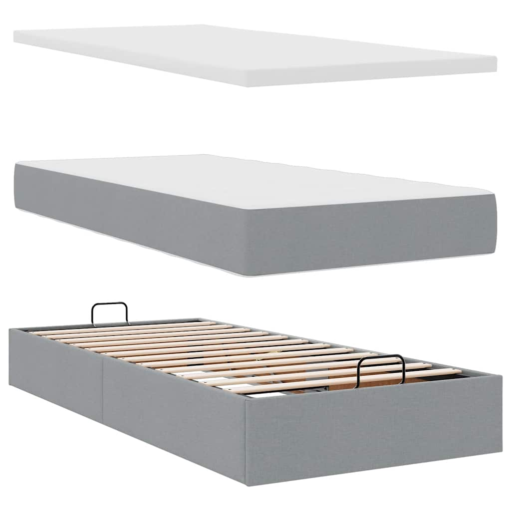 vidaXL Estructura de cama otomana colchones tela gris claro 200x200cm