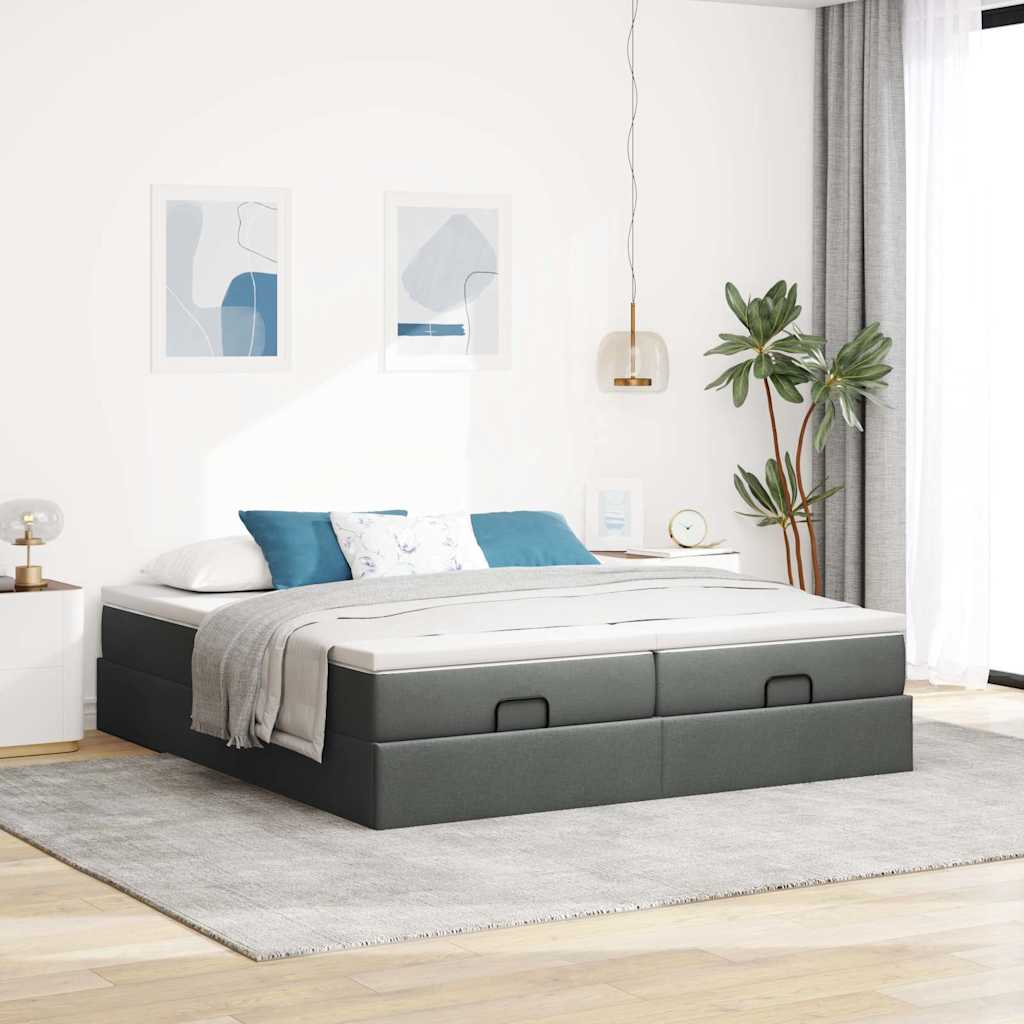 vidaXL Estructura cama otomana colchones tela gris oscuro 200x200cm