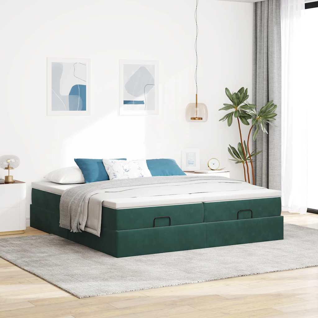 vidaXL Estructura de cama otomana colchones terciopelo verde oscuro