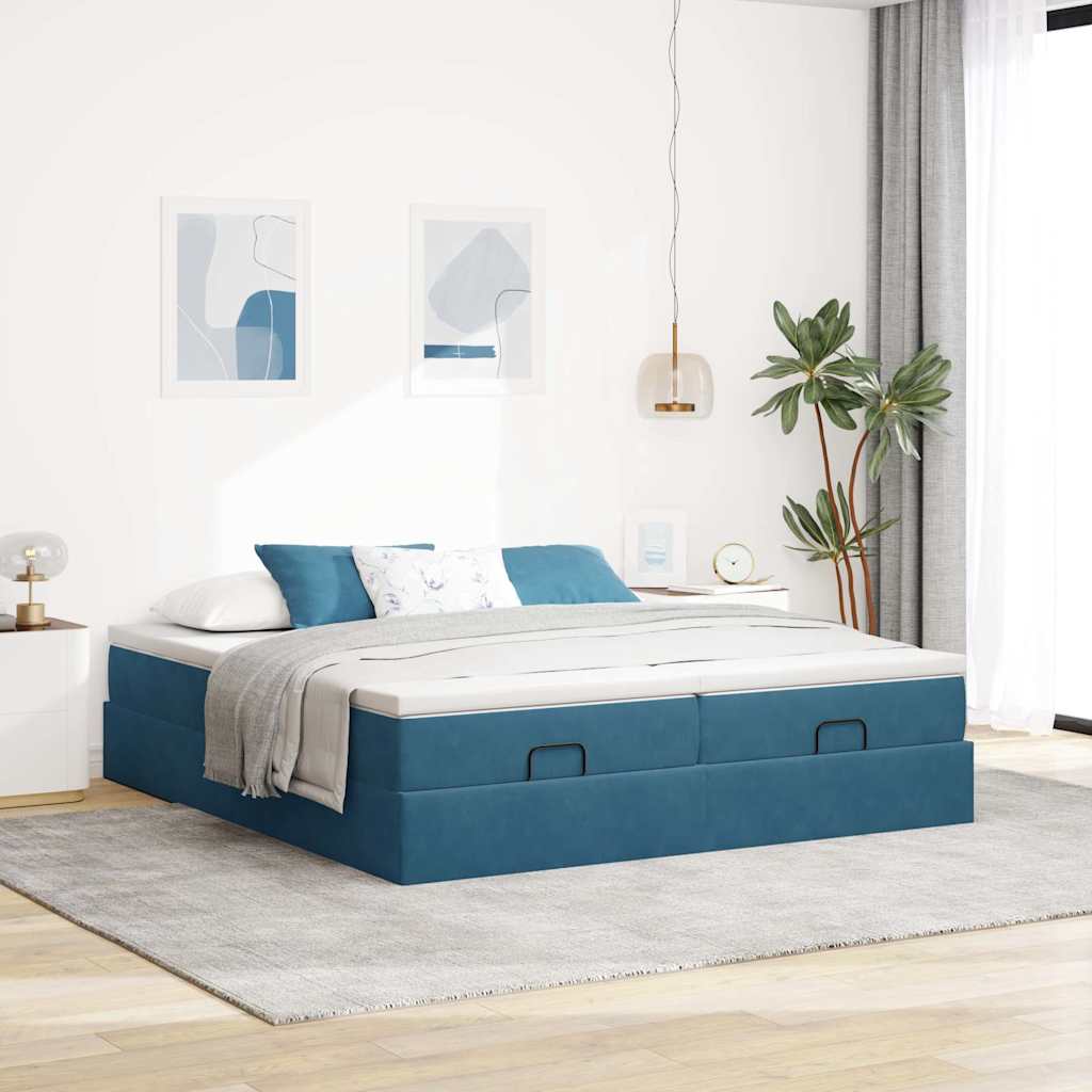 vidaXL Estructura de cama otomana colchones terciopelo azul oscuro