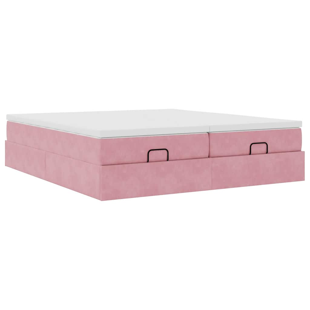 vidaXL Estructura de cama otomana colchones terciopelo rosa 160x200cm