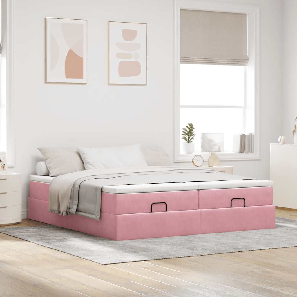 vidaXL Estructura de cama otomana colchones terciopelo rosa 160x200cm