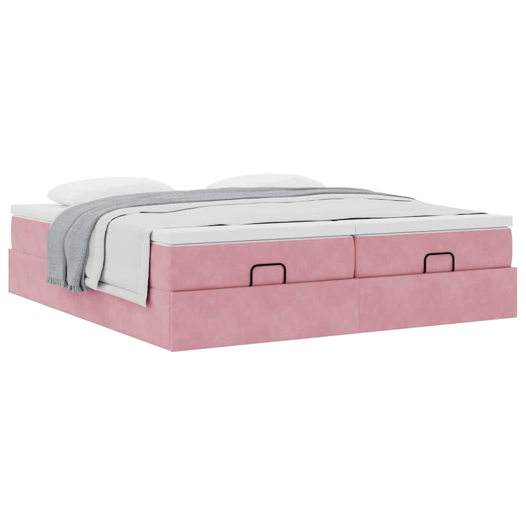 vidaXL Estructura de cama otomana colchones terciopelo rosa 160x200cm