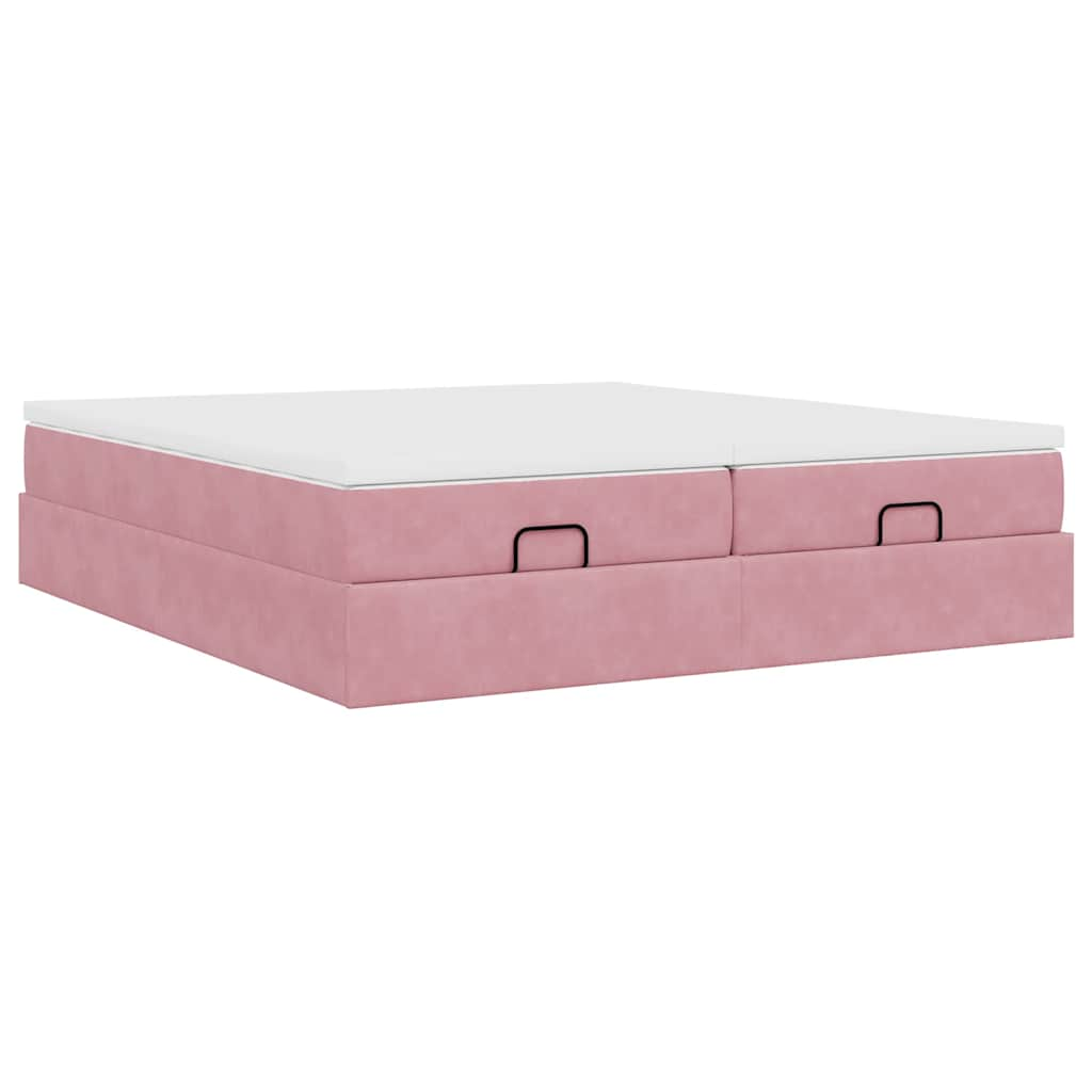 vidaXL Estructura de cama otomana colchones terciopelo rosa 160x200cm