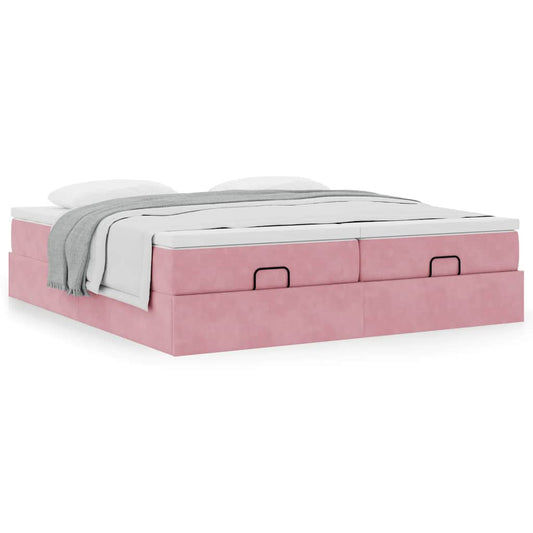 vidaXL Estructura de cama otomana colchones terciopelo rosa 160x200cm