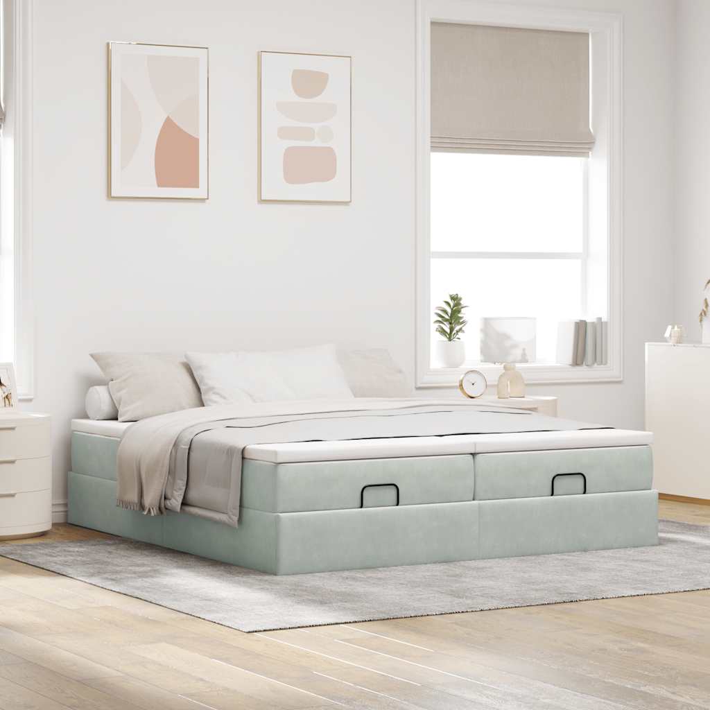 vidaXL Estructura cama otomana colchones terciopelo gris claro