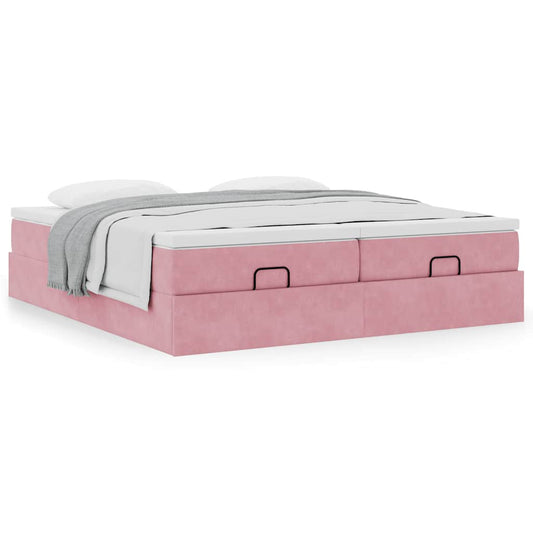 vidaXL Estructura de cama otomana colchones terciopelo rosa 180x200cm