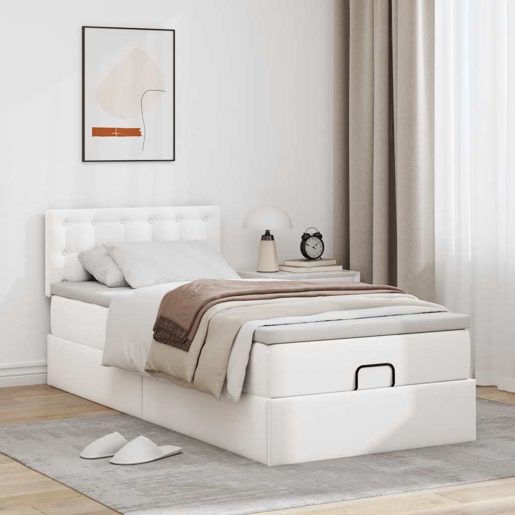 vidaXL Estructura cama otomana colchón cuero sintético blanco 80x200cm