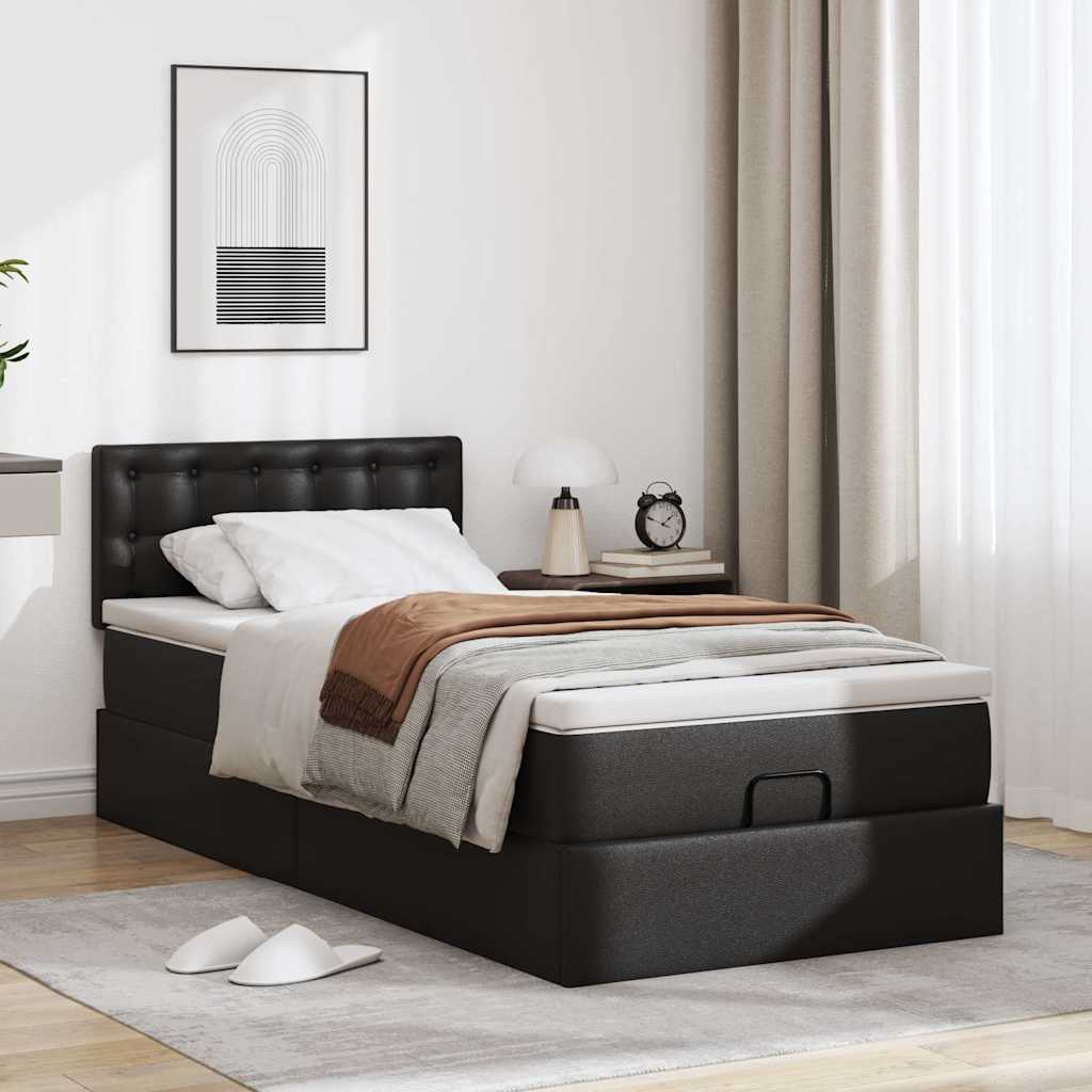 vidaXL Estructura cama otomana colchón cuero sintético negra 90x190 cm