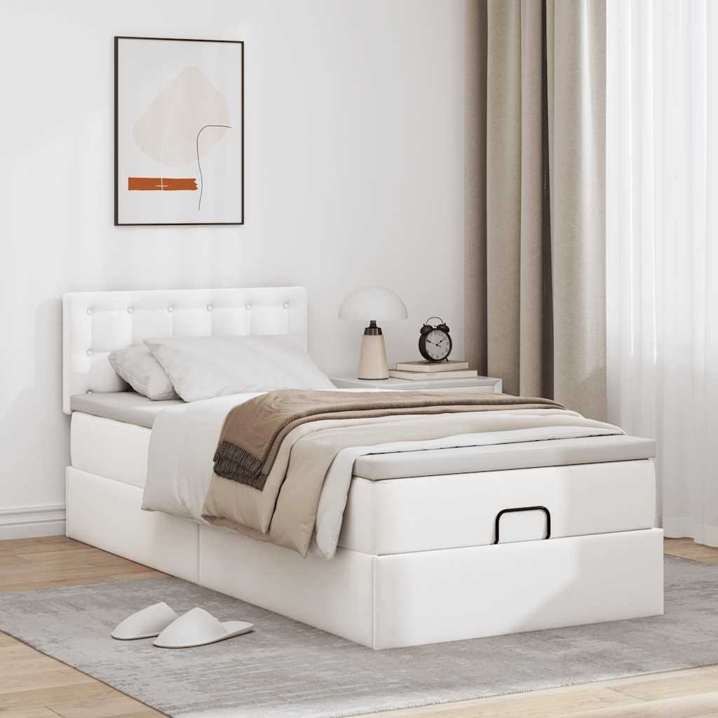 vidaXL Estructura cama otomana colchón cuero sintético blanco 90x190cm