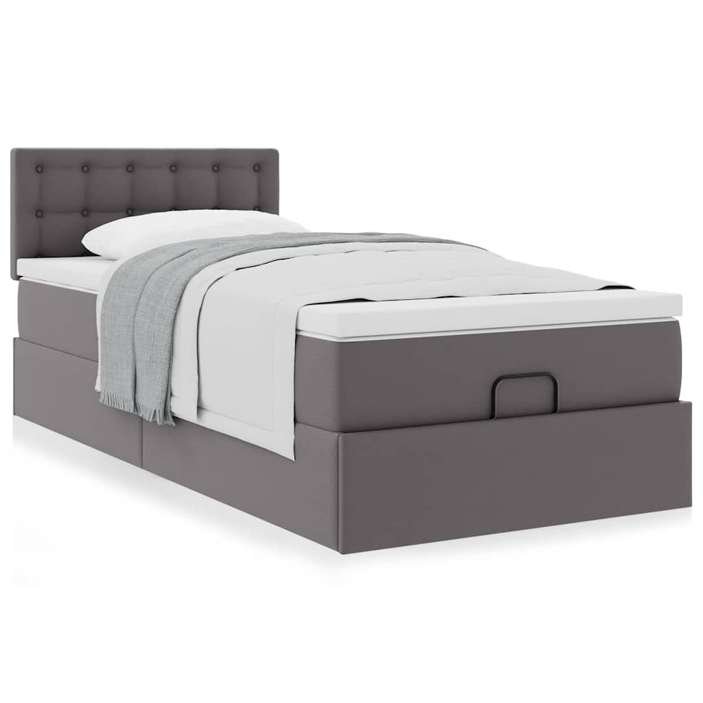 vidaXL Estructura cama otomana colchón cuero sintético gris 90x190 cm