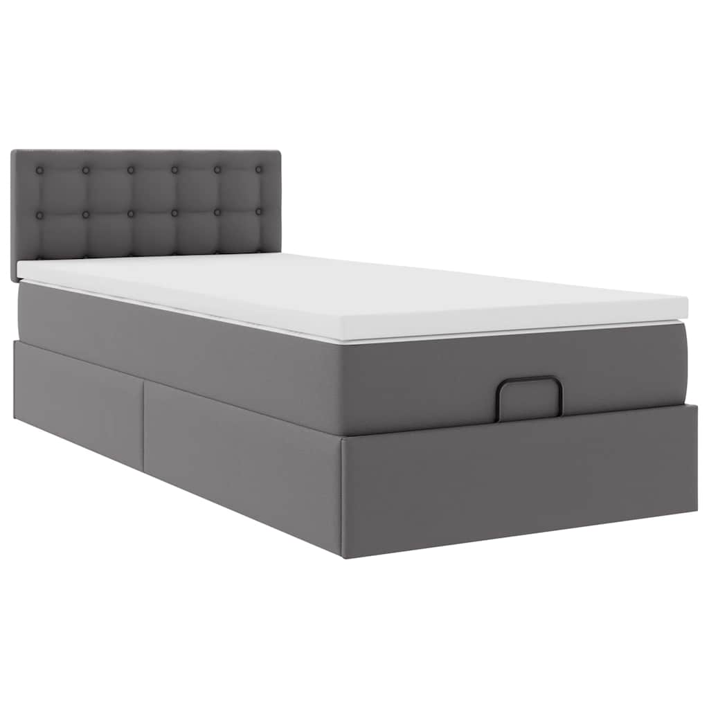 vidaXL Estructura cama otomana colchón cuero sintético gris 90x190 cm