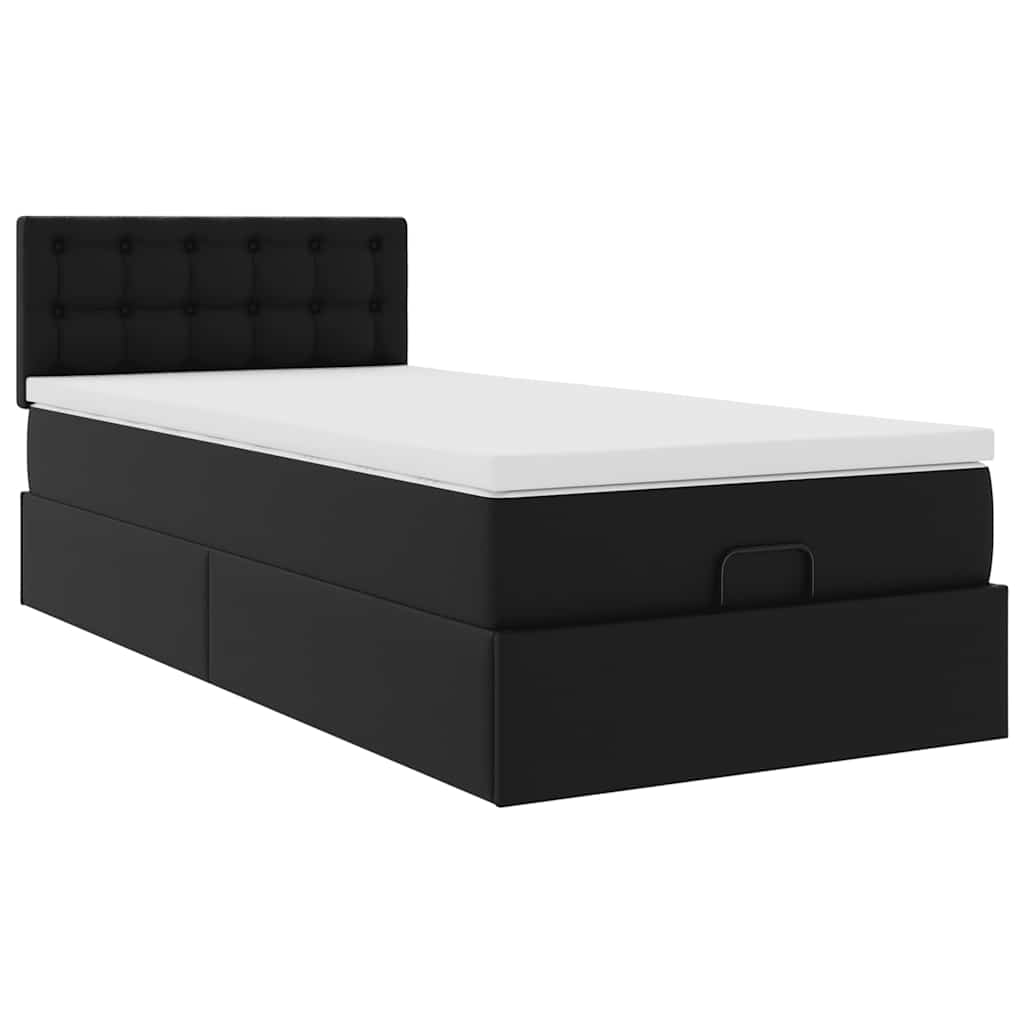 vidaXL Estructura cama otomana colchón cuero sintético negro 90x200 cm