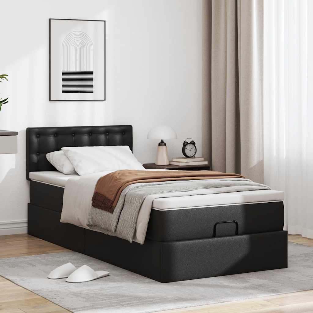 vidaXL Estructura cama otomana colchón cuero sintético negro 90x200 cm