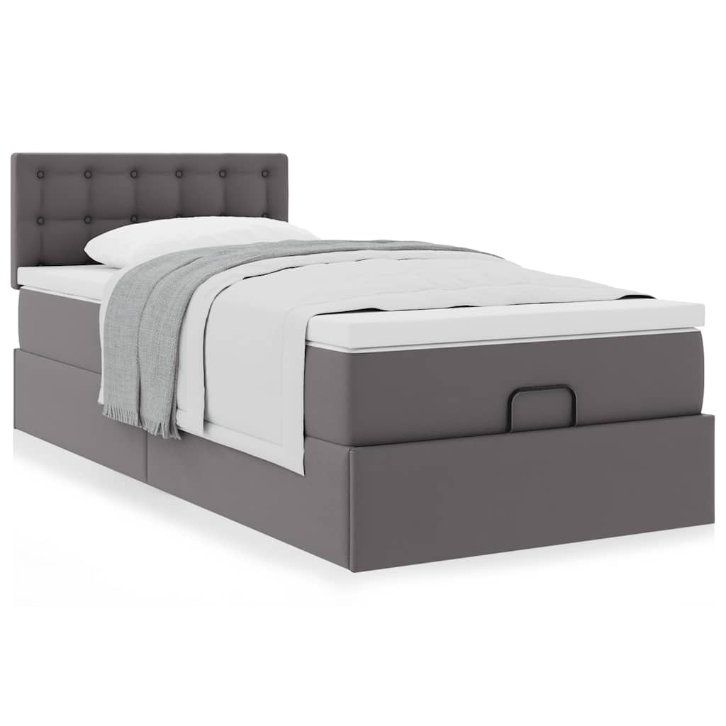 vidaXL Estructura cama otomana colchón cuero sintético gris 100x200cm