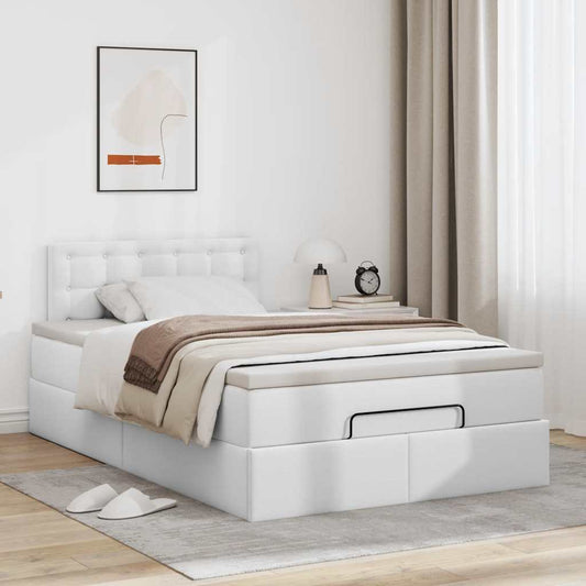 vidaXL Estructura cama otomana colchón cuero sintético blanco