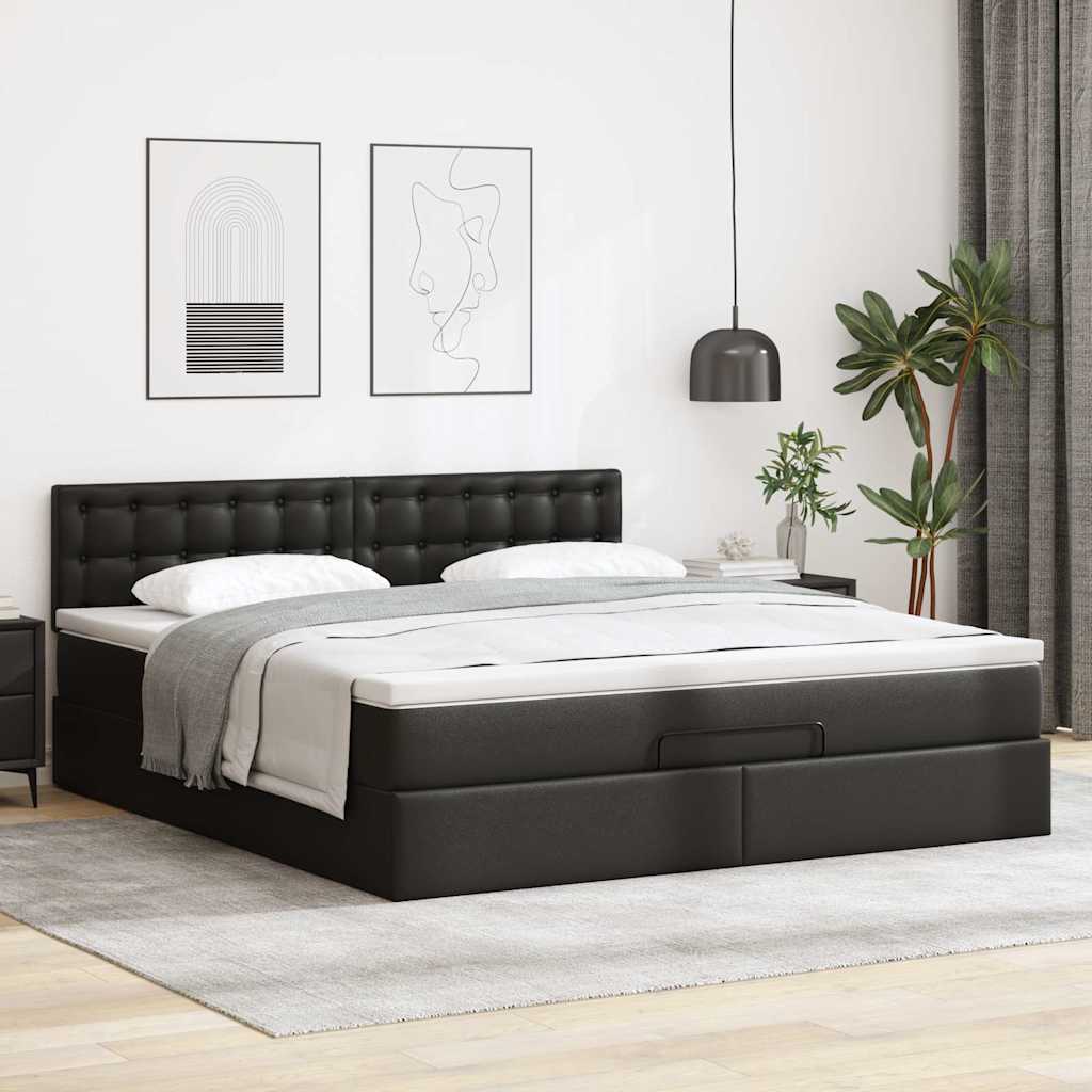 vidaXL Estructura cama otomana colchón cuero sintético negro 160x200cm