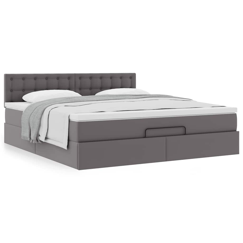 vidaXL Estructura cama otomana colchón cuero sintético gris 160x200cm